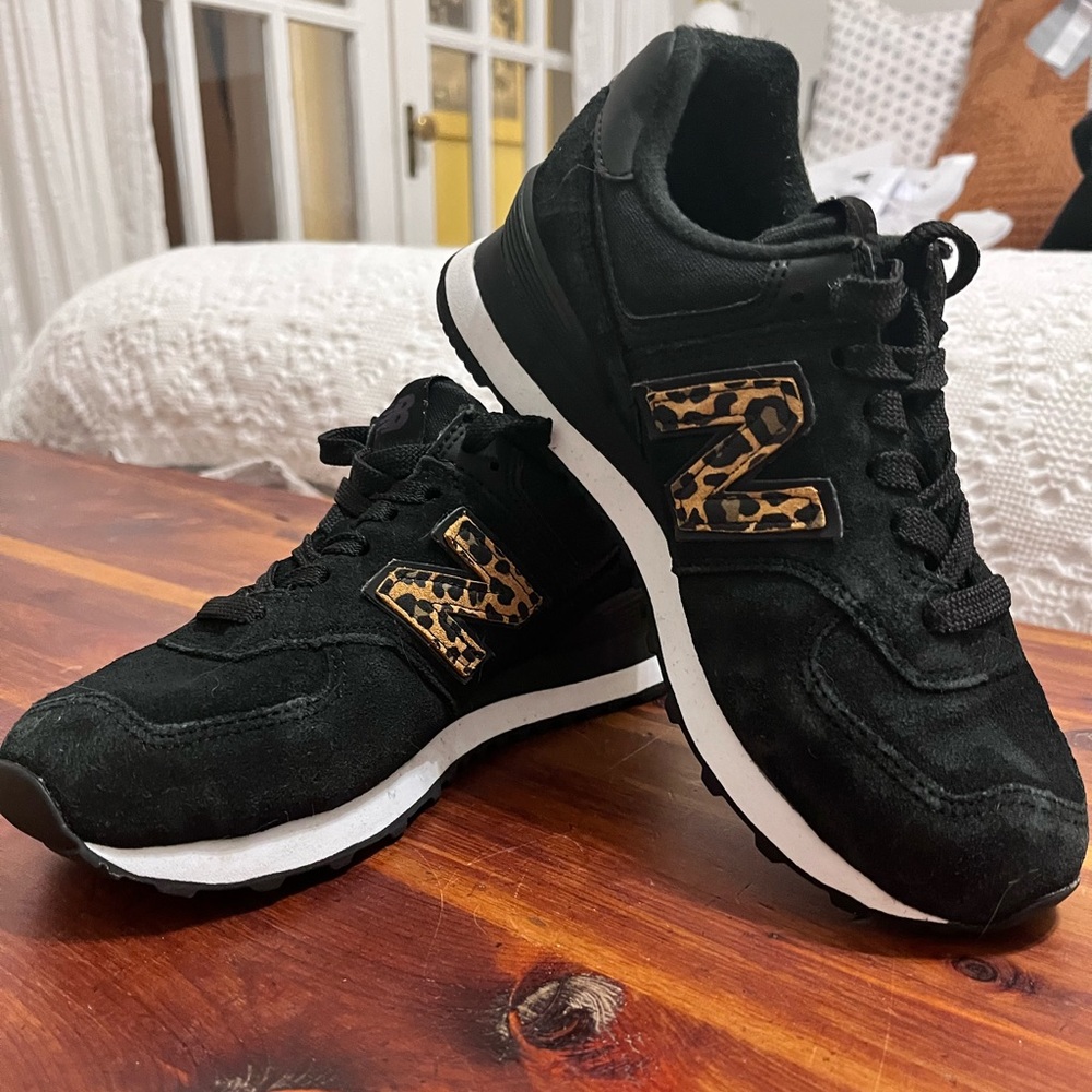 New Balance Black and Leopard Print Sneakers